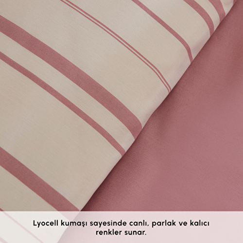 Karaca Home Cool Stripe Çift Kişilik Nevresim Takımı Gül Kurusu