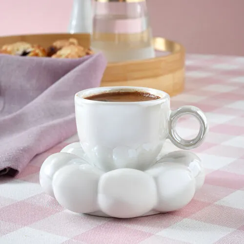 Karaca Bubble Beyaz Lüsterli 2 Kişilik Kahve Fincanı Karaca Bubble Beyaz Lüsterli 2 Kişilik Kahve Fincanı