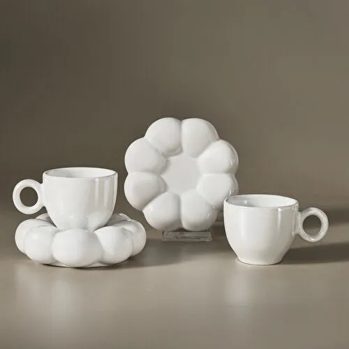 Karaca Bubble Beyaz Lüsterli 2 Kişilik Kahve Fincanı