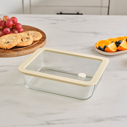 Karaca Luna Cam Saklama Kabı Krem 1400 ml