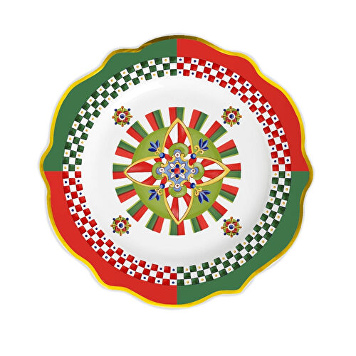 Baci Milano Dolce Vita Kırmızı Yeşil Desenli Yemek Tabağı 27 Cm