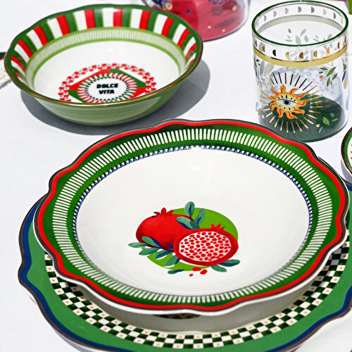 Baci Milano Dolce Vita Nar Desenli Çukur Tabak 23 Cm