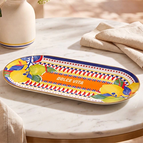 Baci Milano Dolce Vita Limon Oval Tepsi 11x24 cm Porselen