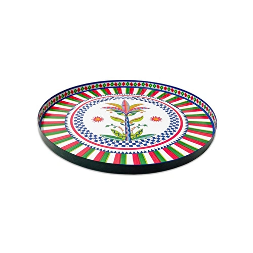 Baci Milano Dolce Vita Palm Desenli Metal Yuvarlak Tepsi 45cm
