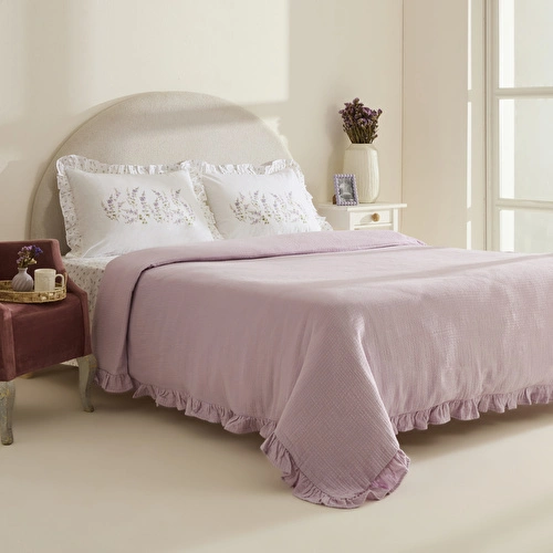 Karaca Home Luka %100 Pamuk Fırfırlı Müslin Çift Kişilik Nevresim Takımı Lila