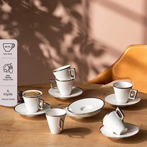 Emsan Zen 6'lı Kahve Fincan Takımı Platin 80 ml