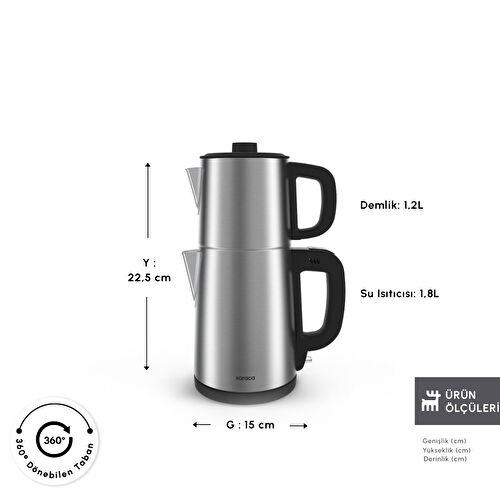 Karaca TeaBig XL 35 Çay Bardağı Kapasiteli 2 in 1 Çelik Çay Makinesi ve Su Isıtıcı Inox