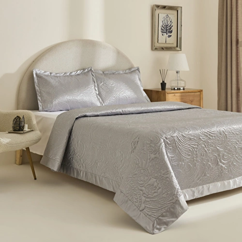 Kaşmir Home Anita Kristal Çift Kişilik Saten Yatak Örtüsü Takımı Gümüş Kaşmir Home Anita Kristal Çift Kişilik Saten Yatak Örtüsü Takımı Gümüş