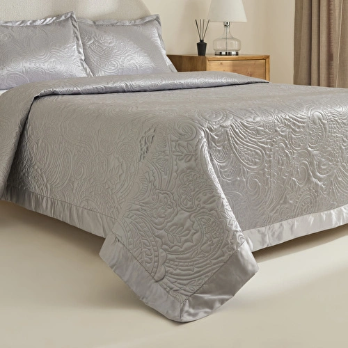 Kaşmir Home Anita Kristal Çift Kişilik Saten Yatak Örtüsü Takımı Gümüş Kaşmir Home Anita Kristal Çift Kişilik Saten Yatak Örtüsü Takımı Gümüş