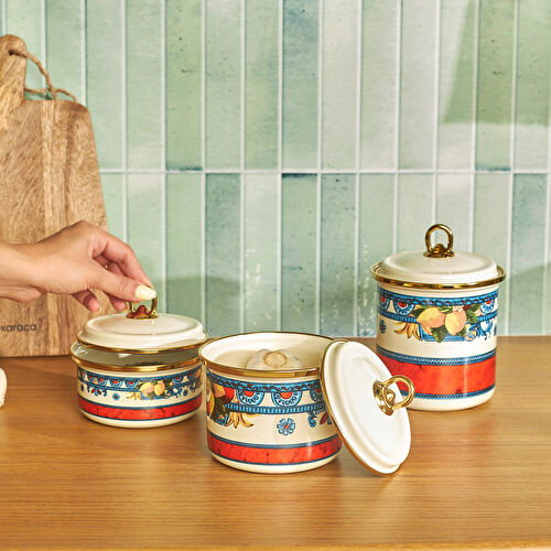 Karaca Amalfi Emaye 3'lü Büyük Boy Kavanoz Seti Karaca Amalfi Emaye 3'lü Büyük Boy Kavanoz Seti