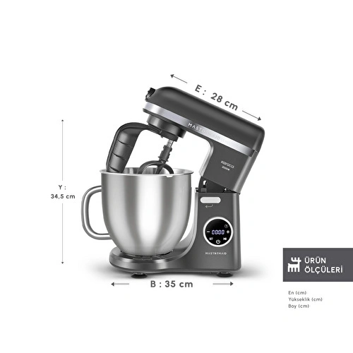 Karaca Mastermaid Chef Ultra D2000W Dijital Ekranlı Hamur Yoğurma Makinesi Galaxy Grey 7L