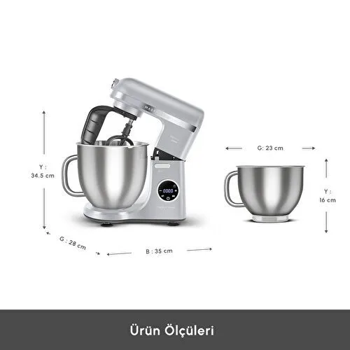 Karaca Mastermaid Chef Ultra D2000W Dijital Ekranlı Hamur Yoğurma Makinesi Silver 7L