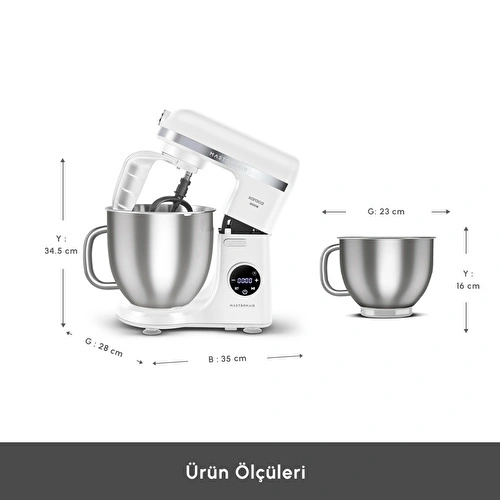 Karaca Mastermaid Chef Ultra D2000W Dijital Ekranlı Hamur Yoğurma Makinesi Matte White 7L
