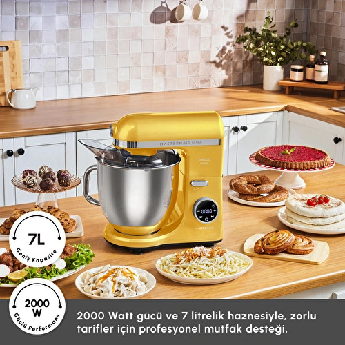 Karaca Mastermaid Chef Ultra D2000W Dijital Ekranlı Hamur Yoğurma Makinesi Pineapple Yellow 7L Karaca Mastermaid Chef Ultra D2000W Dijital Ekranlı Hamur Yoğurma Makinesi Pineapple Yellow 7L