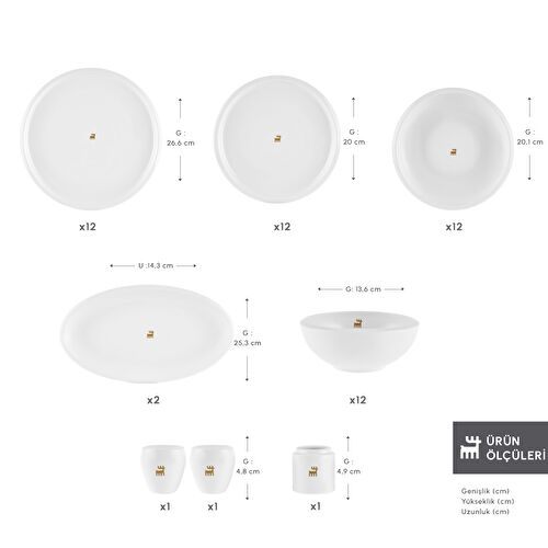 Karaca Stream Bone Neptun Gold Logo 53 Parça 12 Kişilik Yemek Takımı