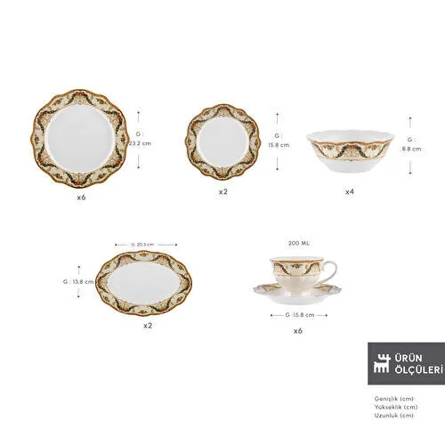 Karaca Forever Bone Orlando 26 Parça 6 Kişilik Kahvaltı Takımı