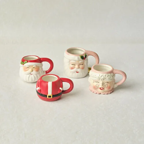 Karaca New Year Yılbaşı Santa Family 4 Parça Espresso Kupa Seti