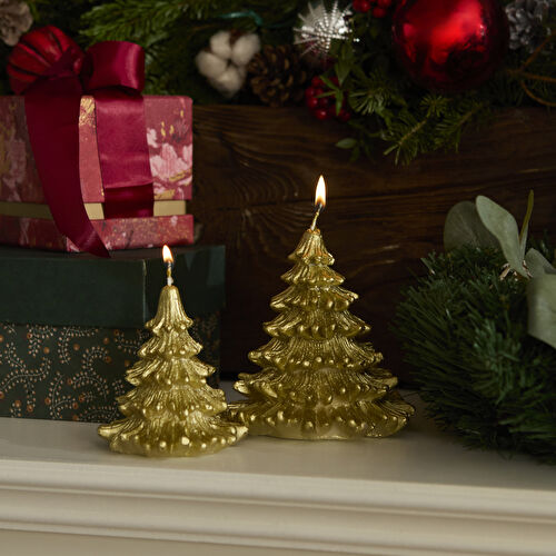 Karaca Home New Year Yılbaşı Çam Ağacı Şekilli Mum Gold 8,5 x 8,5 x 9,5 cm