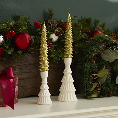Karaca Home New Year Yılbaşı Çam Ağacı Şekilli Şamdan Mum 8,2x4,2x21 cm