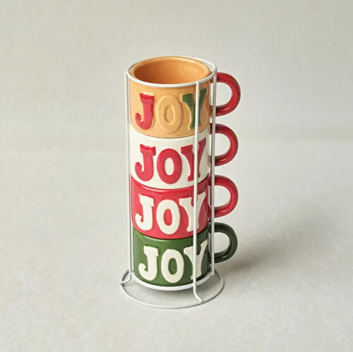 Karaca New Year Yılbaşı Joy Standlı 4 Kişilik Çay Fincan Takımı 150 ml