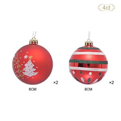 Karaca Home New Year Yılbaşı Reddish 4 Parça Ağaç Süsü Seti