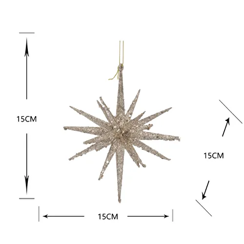 Karaca Home New Year Yılbaşı Glitter Star 3 Adet Ağaç Süsü Seti Gold 15x15x15 cm