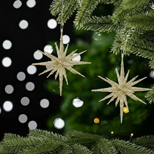 Karaca Home New Year Yılbaşı Glitter Star 3 Adet Ağaç Süsü Seti Gold 15x15x15 cm