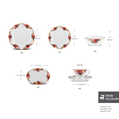 Karaca Forever Bone Amarose 26 Parça 6 Kişilik Kahvaltı Takımı