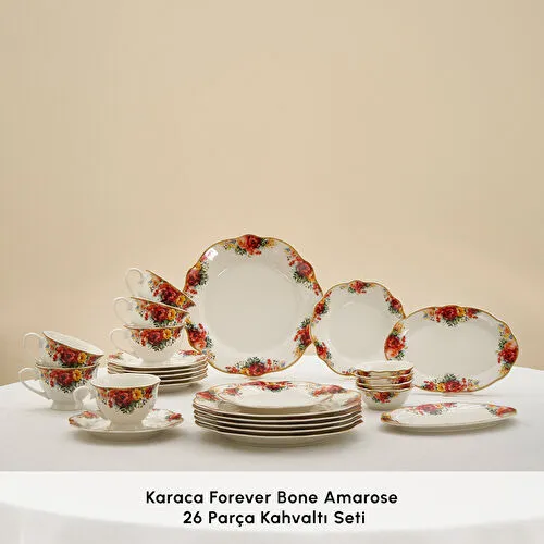 Karaca Forever Bone Amarose 26 Parça 6 Kişilik Kahvaltı Takımı