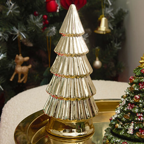 Karaca Home New Year Yılbaşı Christmas Tree Dekoratif Obje Gold 9,8 x 9,8 x 22 cm