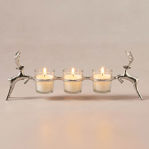 Karaca Home New Year Yılbaşı Geyikli Roe 3'lü Dekoratif Mumluk 47x16,5 cm