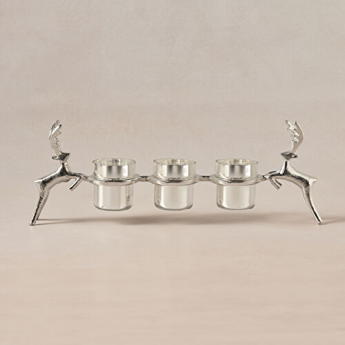 Karaca Home New Year Yılbaşı Geyikli Roe 3'lü Dekoratif Mumluk 47x16,5 cm