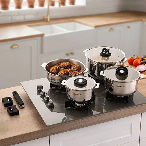 Emsan Steel Click 7 Parça Tencere Seti Açık Gri Emsan Steel Click 7 Parça Tencere Seti Açık Gri