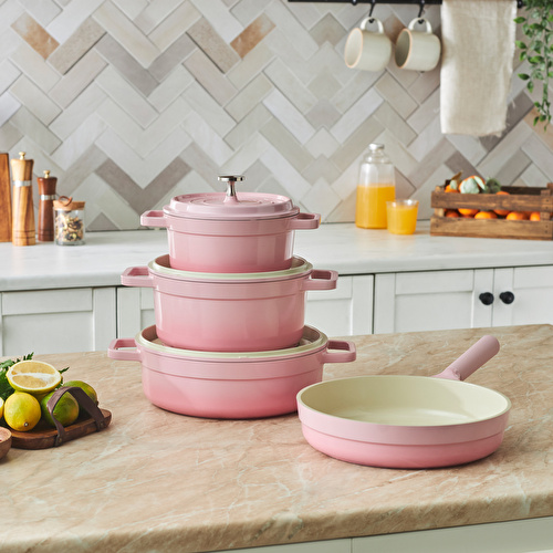 Karaca Swiss Crystal Neocast 7 Parça Döküm Tencere Seti Pembe