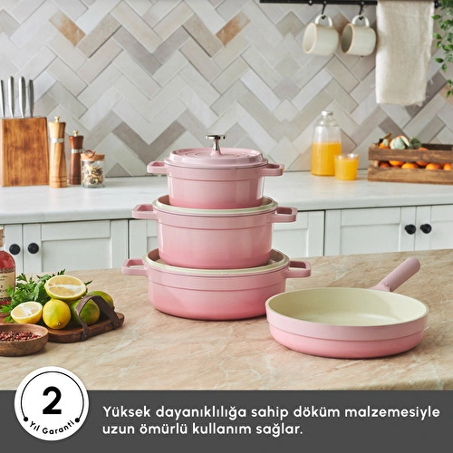 Karaca Swiss Crystal Neocast 7 Parça Döküm Tencere ve Tava Seti Pembe