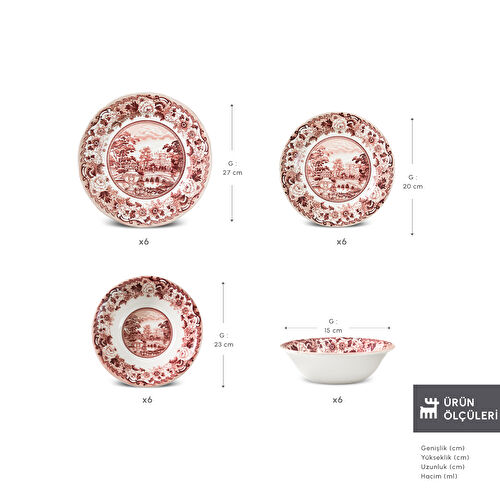 Karaca Old Town 24 Parça 6 Kişilik Yemek Takımı Bordo Karaca Old Town 24 Parça 6 Kişilik Yemek Takımı Bordo