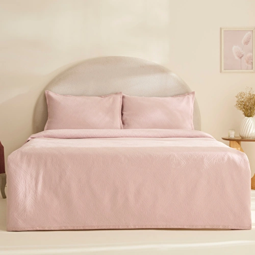 Karaca Home Adelia Fistolu Çift Kişilik Yatak Örtüsü Takımı Pudra