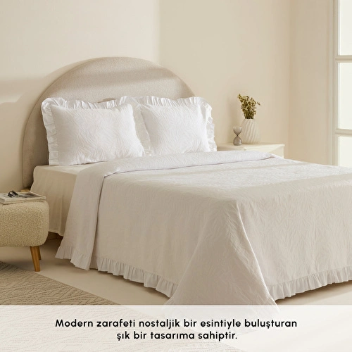 Karaca Home Adelia Fistolu Çift Kişilik Yatak Örtüsü Takımı Beyaz