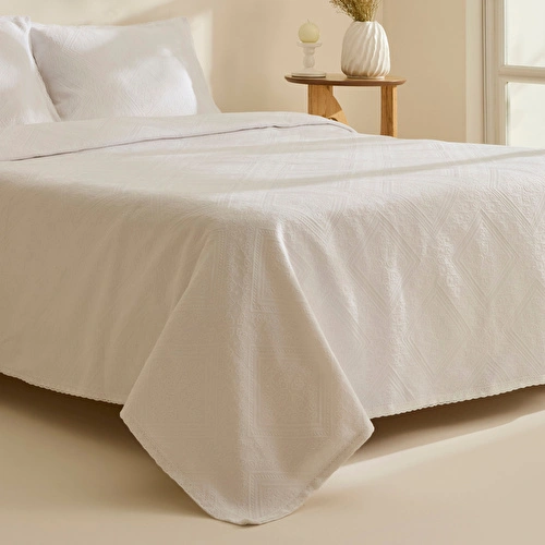 Karaca Home Adelia Fistolu Çift Kişilik Yatak Örtüsü Takımı Beyaz