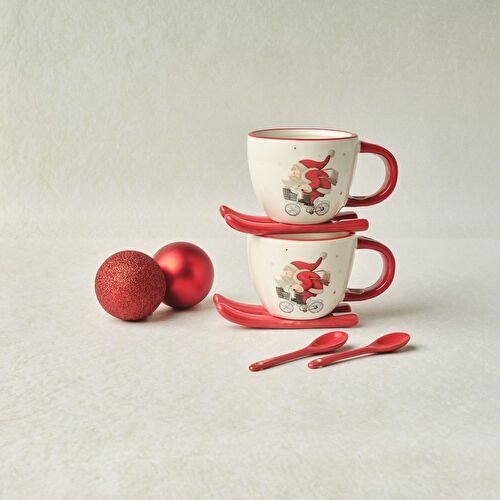 Karaca New Year Yılbaşı Snowboard 2 Kişilik Çay Fincan Takımı