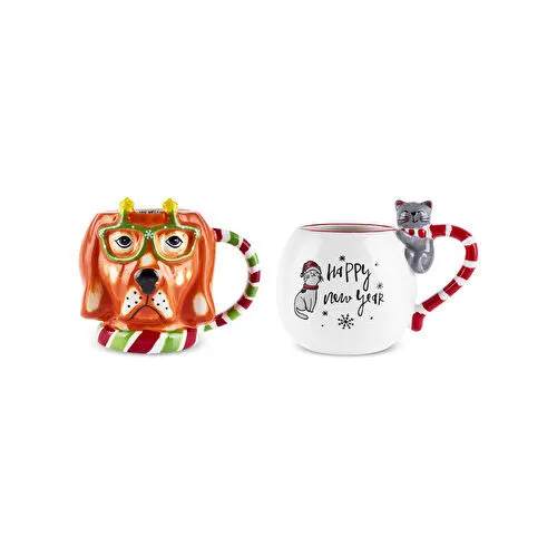 Karaca New Year Yılbaşı Animal Dog & Cat 2'li Mug Seti