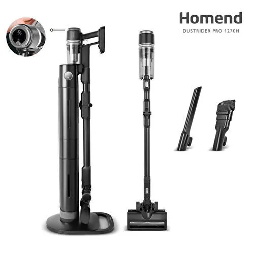 Homend Dustrider Pro 1270H Toz İstasyonlu Ergonomik Dikey Süpürge Siyah