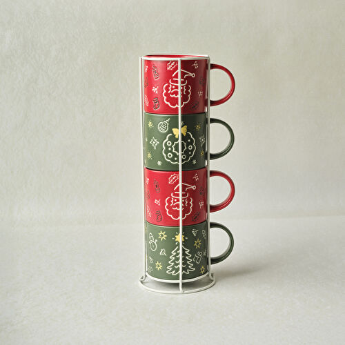 Karaca New Year Yılbaşı Angel 4 Kişilik Standlı Kupa Seti