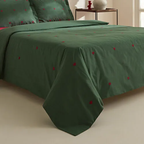 Karaca Home Amour Mio %100 Pamuk Çift Kişilik Nakışlı Nevresim Takımı Koyu Yeşil
