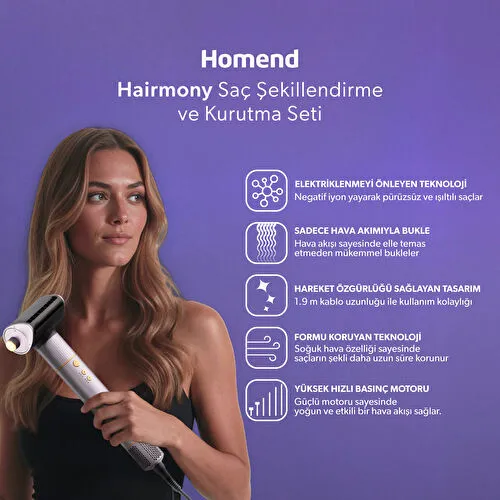 Homend Hairmony 4606h Plus Saç Kurutma ve Şekillendirme Seti Mor