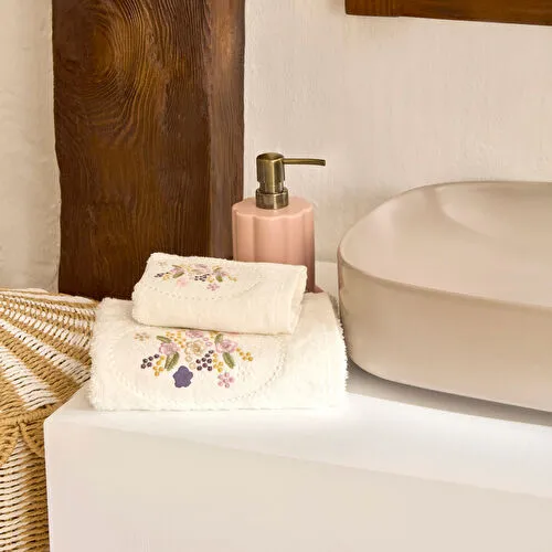 Karaca Home Artisan Coneflower %100 Pamuk El Havlusu Ekru 50x90 cm