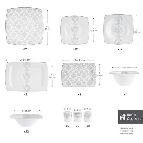 Karaca Fine Pearl Paris 58 Parça 12 Kişilik Yemek Takımı