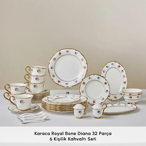 Karaca Royal Bone Diana 32 Parça 6 Kişilik Kahvaltı Takımı Gold