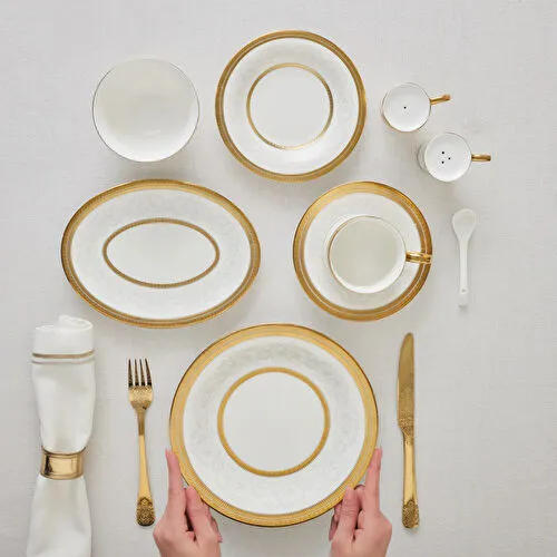 Karaca Royal Bone Charlotte 32 Parça 6 Kişilik Kahvaltı Takımı Gold