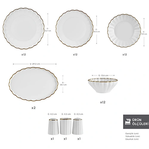 Karaca Stream Bone Oyster 53 Parça 12 Kişilik Yemek Takımı